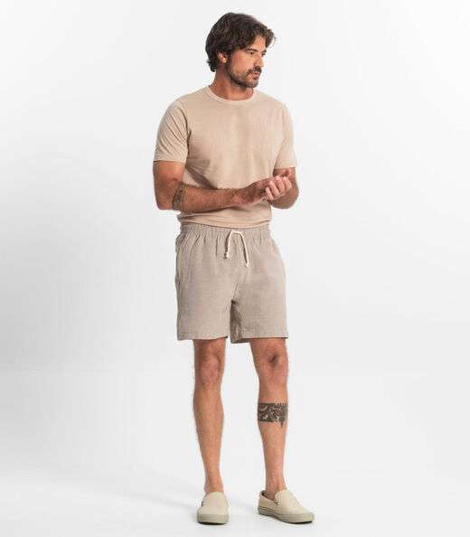 Bermuda Masculina Sarja Elástico E Bolsos Shift Bege