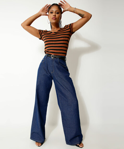 Blusa Feminina Listrada Manga Curta 