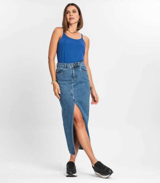 Blusa de Alça Feminina Viscotorcion Básica Rovitex Azul