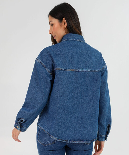 Jaqueta Feminina Jeans Oversized Bolsos Marisa Azul