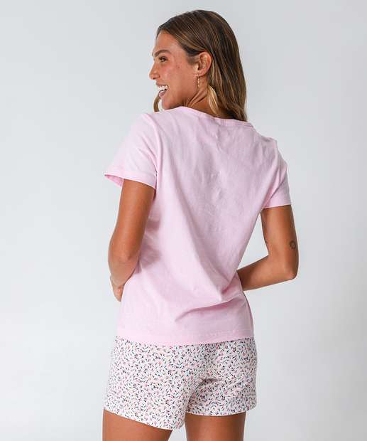Pijama Feminino Flores Botões Marisa Rosa