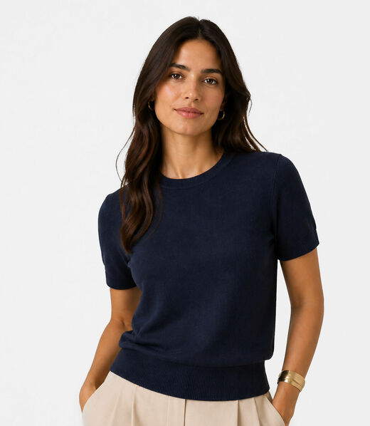 Image_Blusa Feminina Manga Curta Em Tricot Infinita Cor Azul