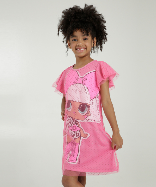 Vestido Infantil Fantasia Tule Brilho LoL Tam 4 a 10