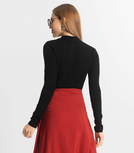 Blusa Manga Longa Feminina Canelada Select Preto