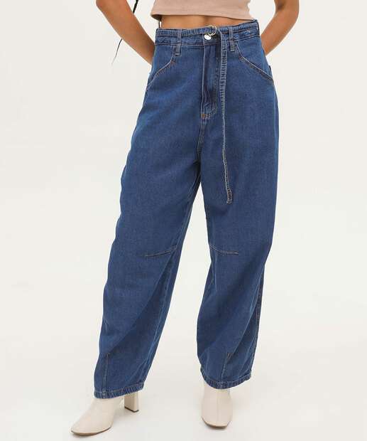 Calça Jeans Barrel Feminina Cinto Marisa