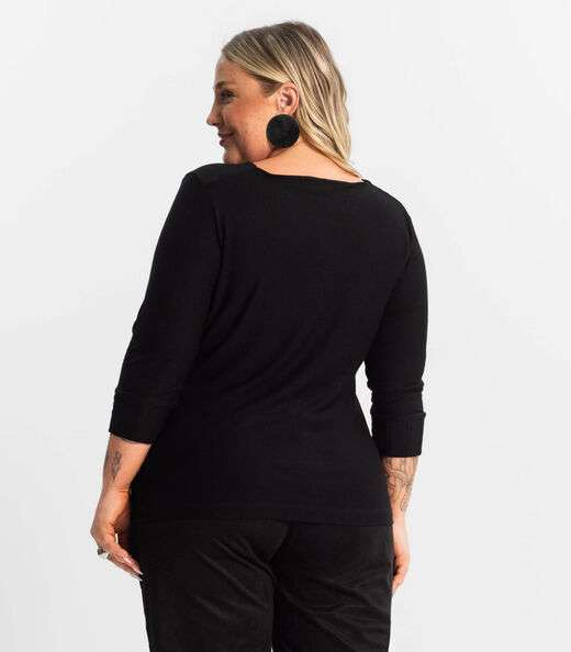 Blusa Plus Size Manga 3/4 Secret Glam Preto