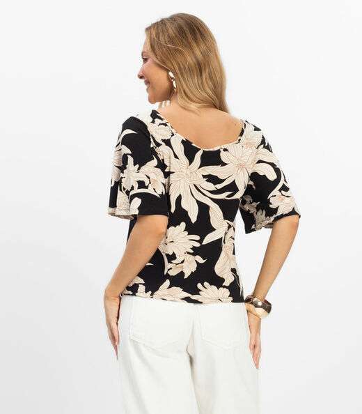 Blusa Cropped Feminina Visco Maquinetada Rovitex Preto