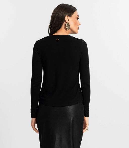 Blusa Manga Longa com Bordado Endless Preto