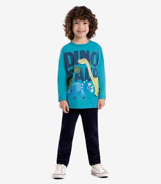 Camiseta Infantil Manga Longa Dino Rovi Kids Azul