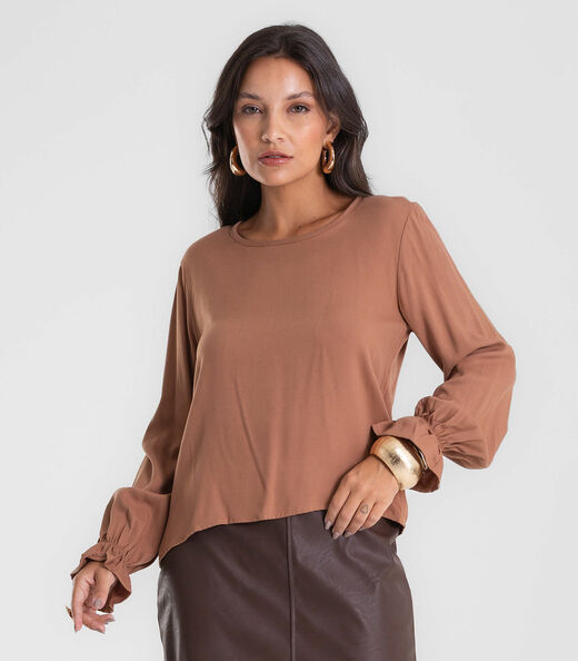 Blusa Feminina Manga Longa Com Lastex Endless Marrom