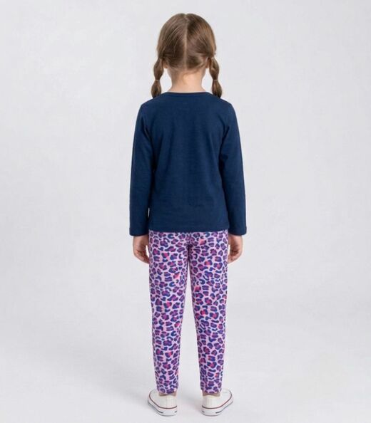 Conjunto Algodão Menina Blusa Longa E Calça Select Azul