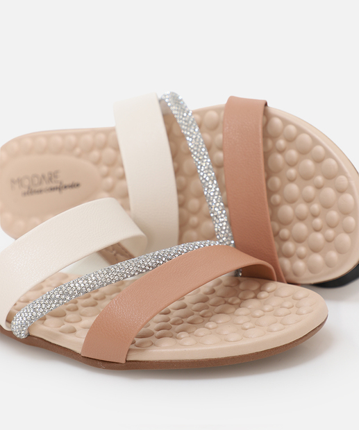 Rasteirinha Feminina Strass Modare Off White