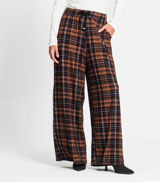 Calça Xadrez Feminina Pantalona Endless Marrom