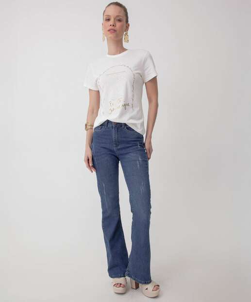 Image_Calça Jeans Feminina Flare Puídos Cintura Alta