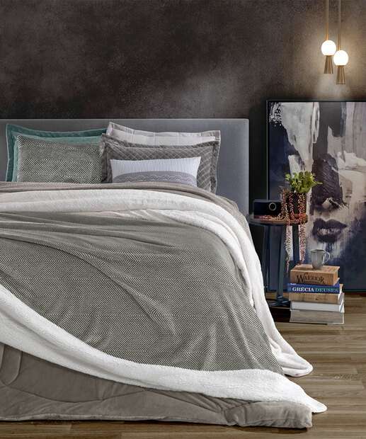 Cobertor Casal Slim Sherpa Chevron Hedrons 1 Peça