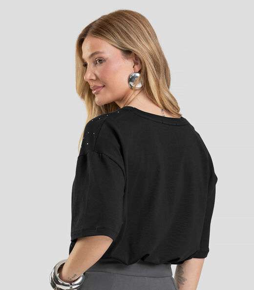 T- Shirt Box Feminina com Strass Dianna Preto