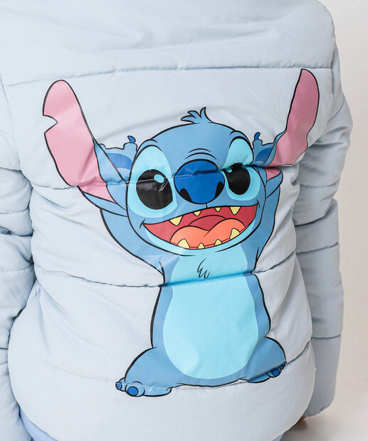 Jaqueta Infantil Puffer Capuz Stitch Tam 4 a 10 Azul