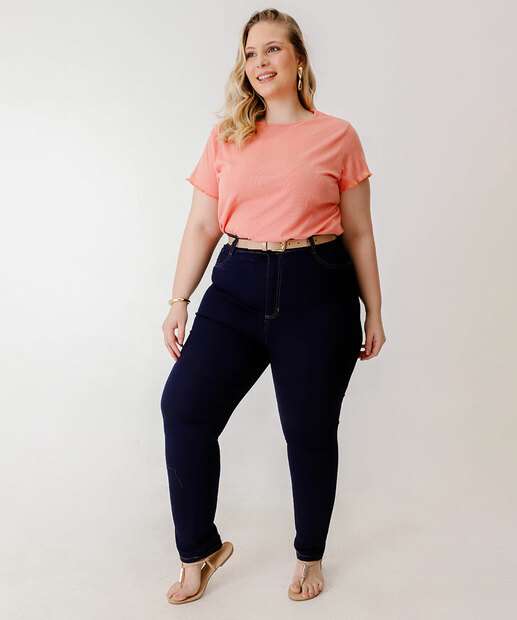 Blusa Plus Size Feminina Canelada Manga Curta Marisa
