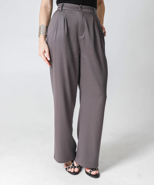 Calça Feminina Reta Alfaiataria Marisa Cinza