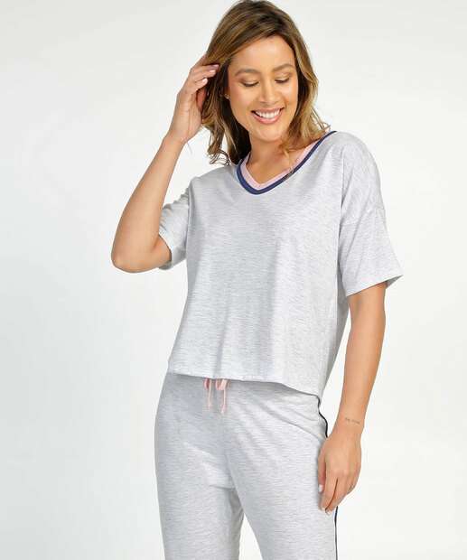 Pijama Feminino Listras Manga Curta Marisa
