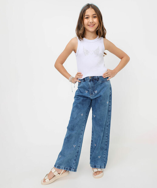 Blusa Juvenil Regata Coração Strass Marisa Tam 10 a 16 Off White