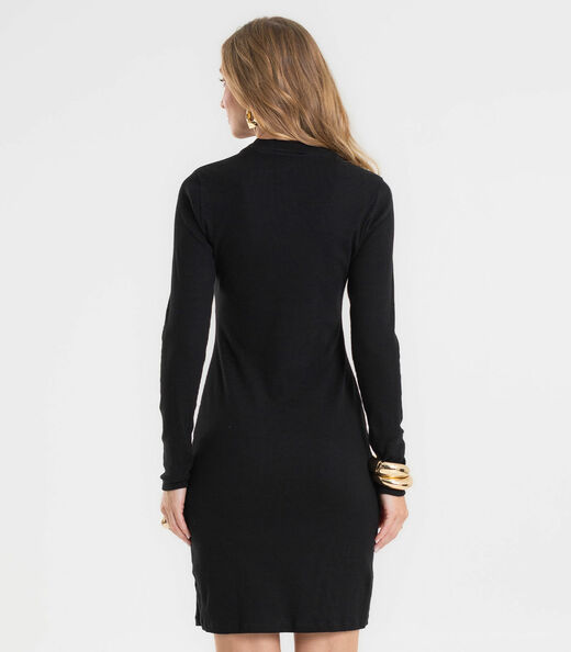 Vestido Feminino Manga Longa Ribana Básico Rovitex Preto