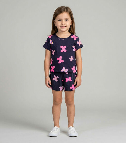 Pijama Infantil Feminino Blusa E Short Select Azul