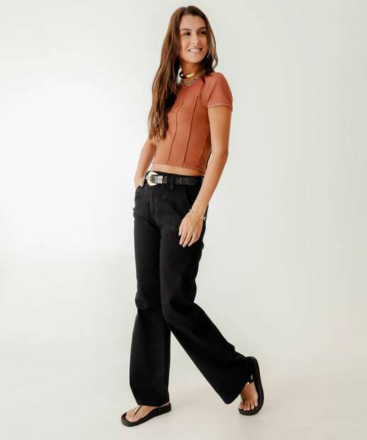 Blusa Feminina Pala Manga Tule Marisa Marrom