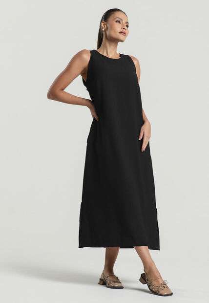 Image_Vestido Midi Alfaiataria Marrant Regata Com Fendas e Bolsos Preto Salvatore