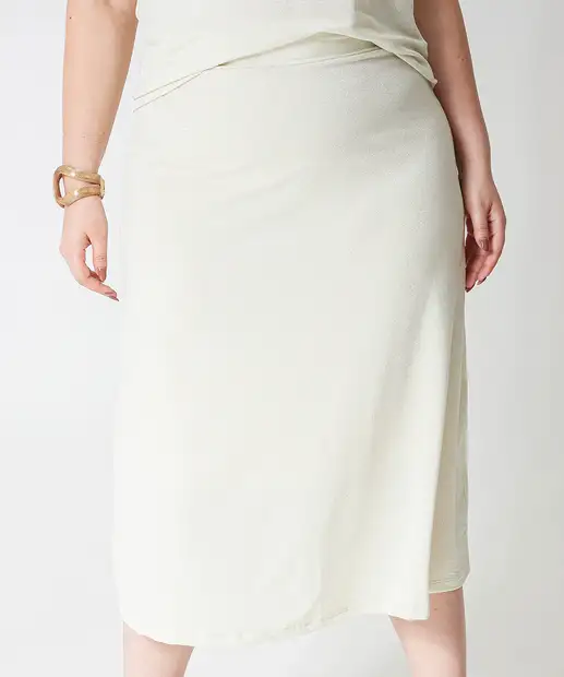 Saia Midi Lurex Plus Size Marisa Bege