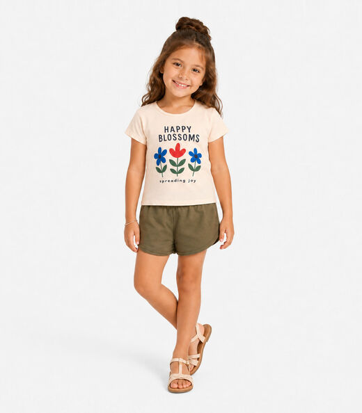 Conjunto Menina Short e Blusa Estampada Select Bege