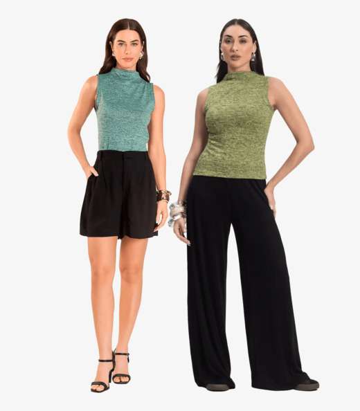 Kit 2 Regatas Femininas Com Gola Infinita Cor Sortidas