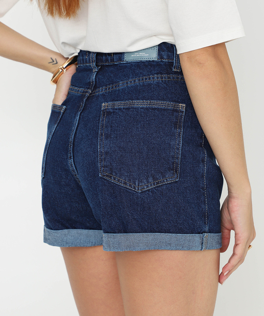 Short Jeans Feminino Lenço Barra Dobrada 