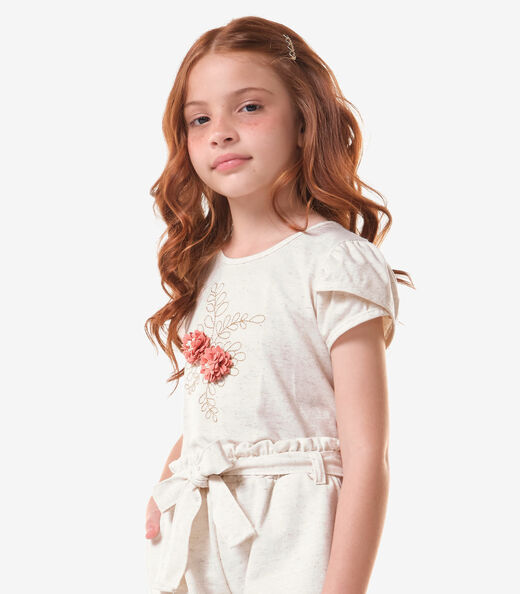 Blusa Infantil Meia Malha Com Bordado Trick Nick Bege