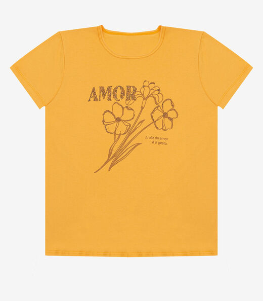 Blusa Feminina Manga Curta Estampada Select Amarelo