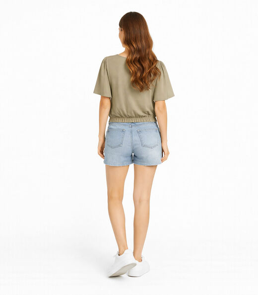 Blusa Feminina Com Franzido Na Manga Infinita Cor Bege