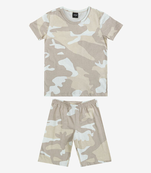 Pijama Infantil Camiseta e Bermuda Select Bege