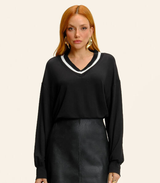 Blusão Feminino Decote V Molecotton Endless Preto