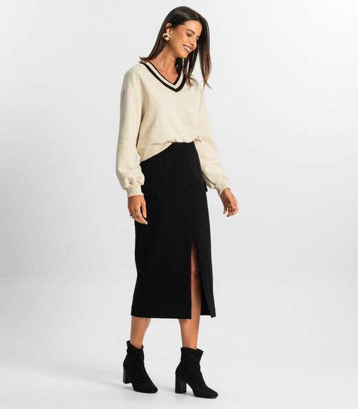 Saia Midi Cargo Feminino Rovitex Preto