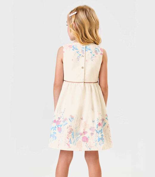 Vestido Tricoline Estampado Trick Nick Bege