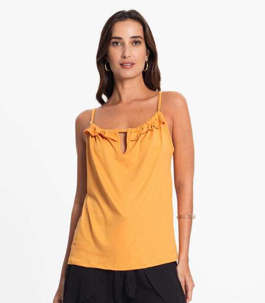 Blusa De Alça Feminina Com Babado na Rovitex Marrom