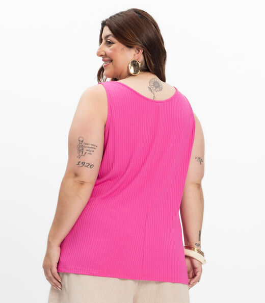 Regata Plus Size Em Ribana Canelada Secret Glam Rosa