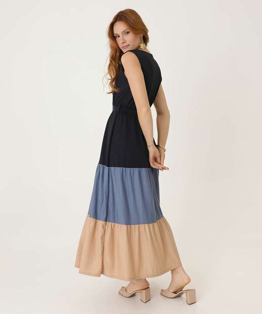 Vestido Longo Feminino Amarração Alças Largas Marisa