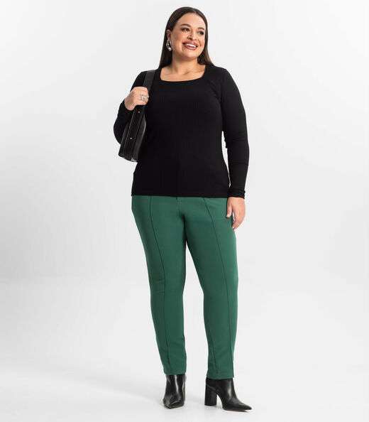 Blusa Plus Size Em Ribana Canelada  Secret Glam Preto