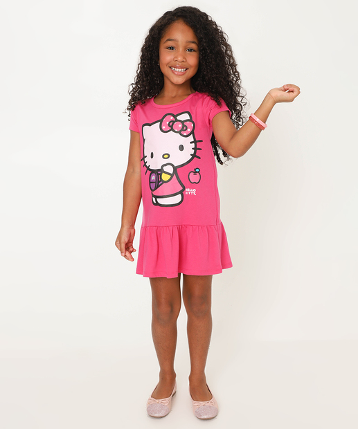 Vestido Infantil Babado Hello Kitty Sanrio Tam 4 a 12 Rosa