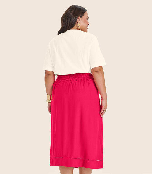 Saia Midi Plus Size em Viscose Secret Glam Vermelho