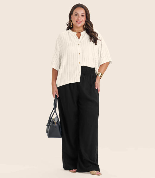 Camisa Manga Curta Plus Size Secret Glam Bege