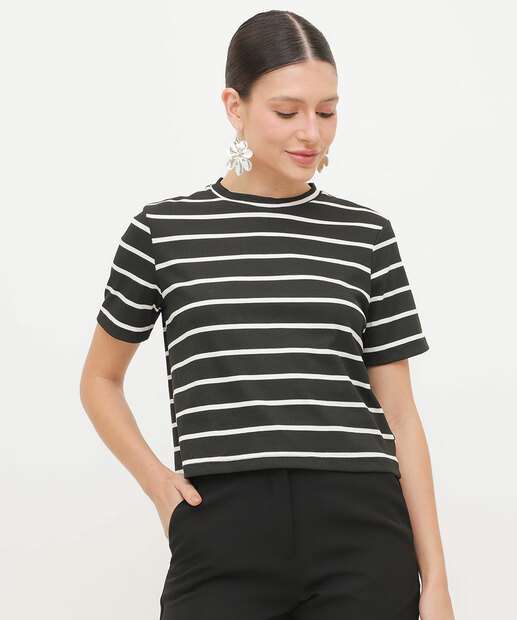 Image_Blusa Feminina Canelada Listrada Manga Curta Marisa