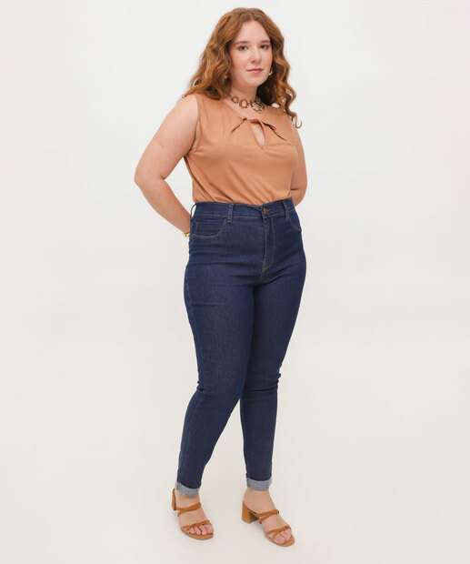 Calça Plus Size Feminina Jeans Skinny Barra Dobrada
