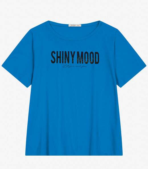 Camiseta Plus Size Manga Curta Secret Glam Azul